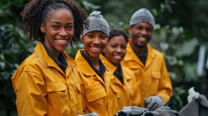 Fototapeta premium Cleaning staff are dressed in uniforms and gloves.