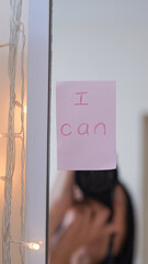 motivational quote on pink sticker inscription I can