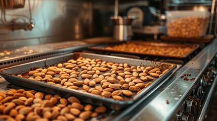 Almonds on a baking tray