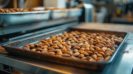 Almonds on a baking tray