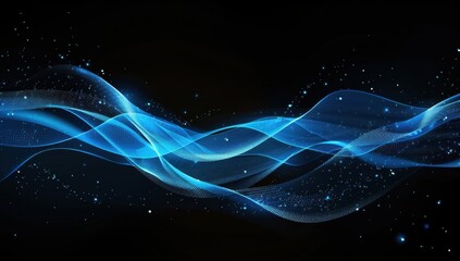 Abstract blue wave background with dots and lines, dark gradient Generative AI