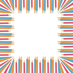 Back to school, kindergarten banner or frame. Children school elements, pencils background with copy space. Children supplies, cute design. Can used for poster, sale banner.