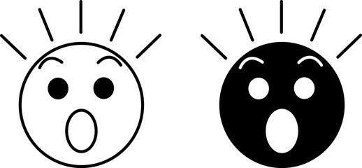 Surprised icons. Black and White Vector Icons. Surprised Face with Open Mouth. Emotions, Mental Health. Mood Concept