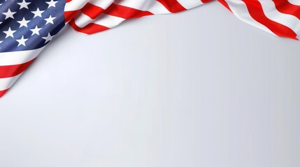plain sky gray background with a USA flag theme in the corner and copy space for text on the bottom