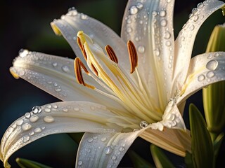 White lily with waterdrops in the sunset light