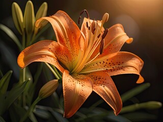 Orange lily in the sunset light