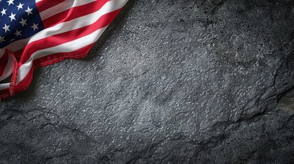 plain slate background with a USA flag theme in the corner and copy space for text on the left