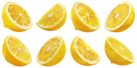 Set of Fresh Lemon Half isolated on transparent png background. Generative ai