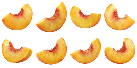 Set of Fresh Peach Slice isolated on transparent png background. Generative ai
