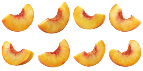 Set of Fresh Peach Slice isolated on transparent png background. Generative ai