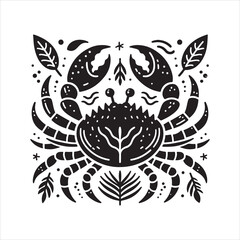 crab clipart, illustration white and black