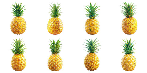 Set of Pineapple isolated on transparent png background. Generative ai