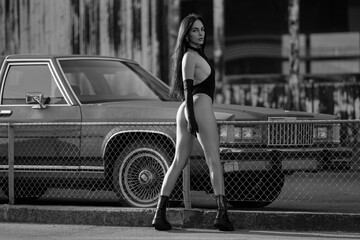 Fashion Booty Woman Posing Sexy Outdoor. Beautiful Slim Woman Body. Fit Body, Soft Skin, Tight Hips...