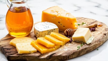 Cheese board glistening with hot honey.