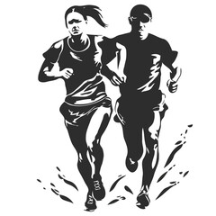 People running activity vector design illustration black & white