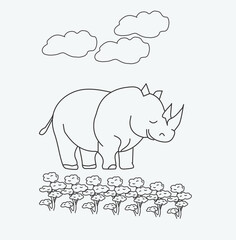 Vector Rhino silhouette line drawing or Rhino sketch illustration.