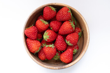 Strawberries in a wooden bowl