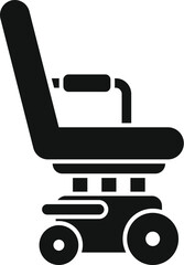 Black glyph icon for a modern electric wheelchair, designed for enhanced mobility and independence