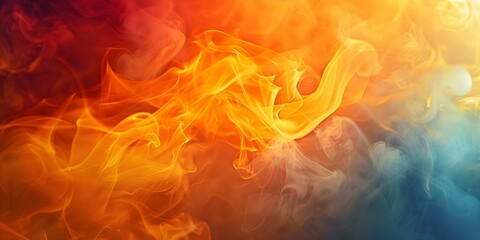 Fototapeta premium Closeup of a blazing fire emitting orange and yellow smoke. Concept Fire Photography, Smoke Art, Abstract Flames, Warm Tones, Fiery Textures