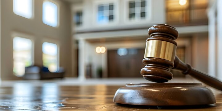 Dynamic property auction with gavel about to strike illustrating real estate sales. Concept Real Estate Auctions, Property Sales, Auction Bidding, Gavel Striking, Dynamic Bidding