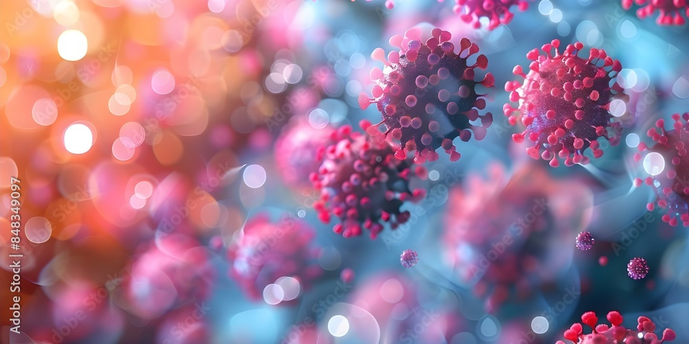 Aufkleber microscopic cells in a digital 3d render for microbiology and biotechnology. concept microscopic cel