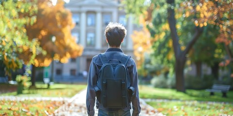 Student navigating university campus for backt. Concept Campus navigation, Campus tour, Student life, Back-to-school tips, On-campus resources,