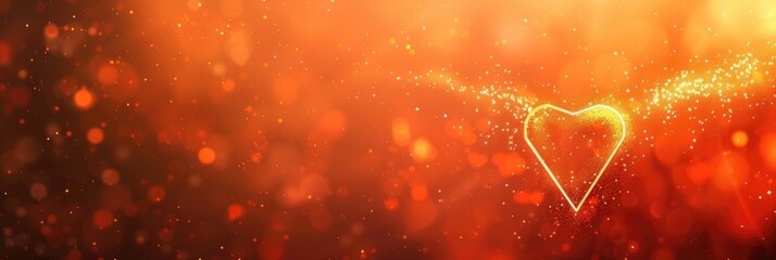 horizontal banner, Jewish Day of Love, Tu B'Av, Fifteenth of Ava, abstract, small golden heart on a shining red background, copy space, free space for text