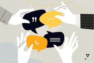 Business concept. Vector illustration of online communication, networking, social media, web community, for web banner, social media banner, business presentation, marketing material. 