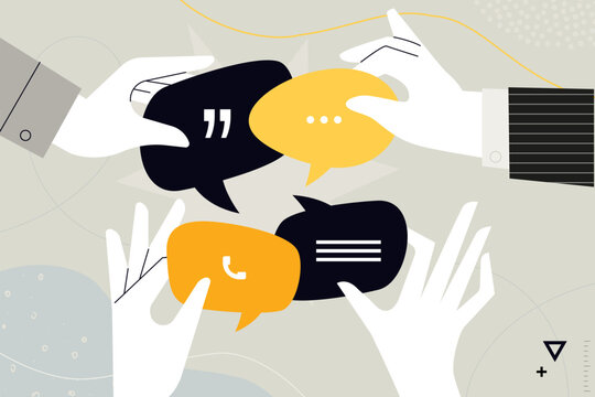 Business concept. Vector illustration of online communication, networking, social media, web community, for web banner, social media banner, business presentation, marketing material. 