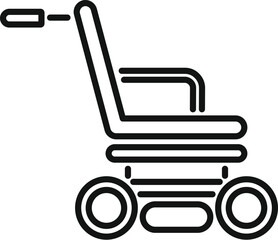 Black outline icon of an electric wheelchair, symbolizing accessibility and assistive technology