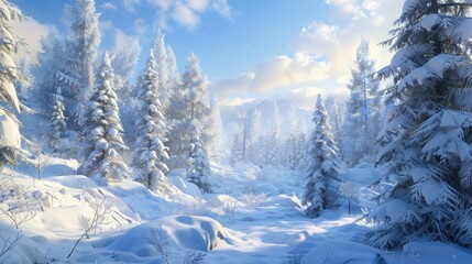 Obraz premium A stunning winter scene with snow draped trees in the chilly northern wilderness