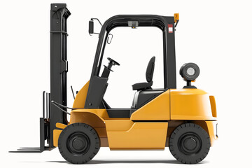 Industrial forklift truck with pallet lift isolated or white background. Heavy equipment and delivery concept.