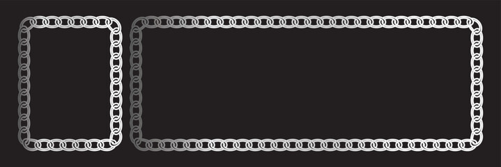 Chain pattern brush set. Cartoon metal different chain borders and frames. Isolated on white background. Vector illustration. 11:11