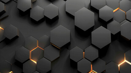 Abstract black luxurious digital geometric technology hexagon background 3d - Glowing black golden hexagonal 3d shape texture