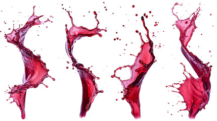 Wine splash realistic set of isolated sprays of liquid red wine with drops on transparent background.