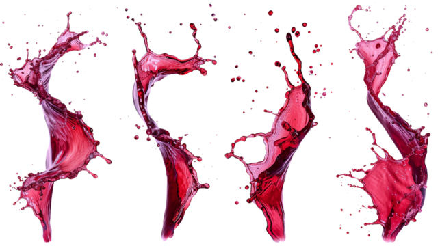 Wine splash realistic set of isolated sprays of liquid red wine with drops on transparent background. - Powered by Adobe