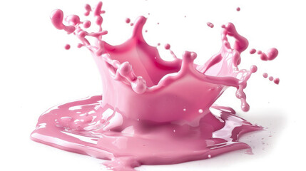 Abstract liquid acryl pink colored splash on white background with splashes and  droplets