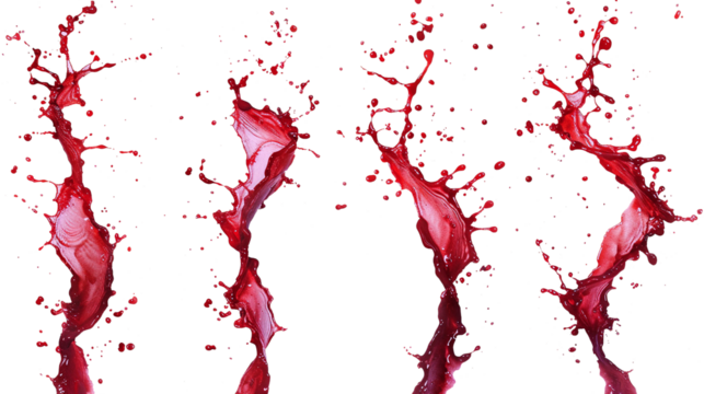 Wine splash realistic set of isolated sprays of liquid red wine with drops on transparent background.