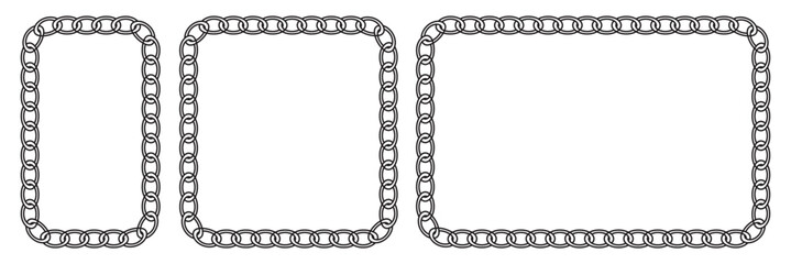 Chain pattern brush set. Cartoon metal different chain borders and frames. Isolated on white background.  Vector illustration. 11:11 