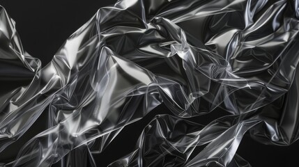 Obraz premium Plastic wrap texture background. Photo overlay effect. Wrinkled transparent black plastic wrap. Clean blank texture overlay effect mock-up template.