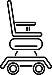 Line art icon of a motorized wheelchair, highlighting its mobility and assistive technology features