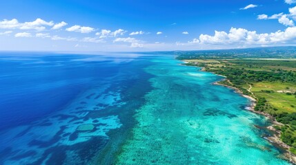 "Beautiful Aerial View of the Sea with Blue Sky and Clear Waters: Scenic Coastal Panorama"