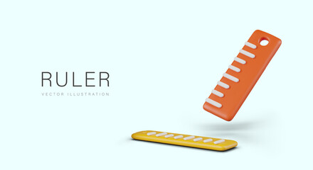 Colored rulers in different positions. Concept of equipment and services for measurement