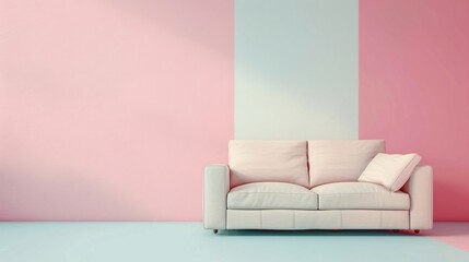 A stylish reclining sofa with a luxurious soft finish, set against a serene pastel color background