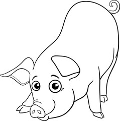 cartoon cute piglet farm animal character coloring page