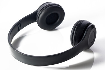 Headphones isolate on white. Wireless headphones in black, high quality