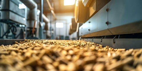 Renewable biomass heating systems use pellet boilers for sustainable heat production. Concept Renewable Energy, Biomass Heating, Pellet Boilers, Sustainable Heat Production, Green Technology