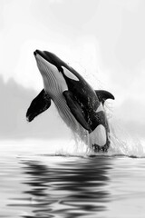 Artistic Black and White Image of a Killer Whale Jumping: Capturing Nature's Majesty