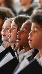 Obraz premium School Choir Practice Session: Students Singing Harmoniously in Music Room - Educational Engagement