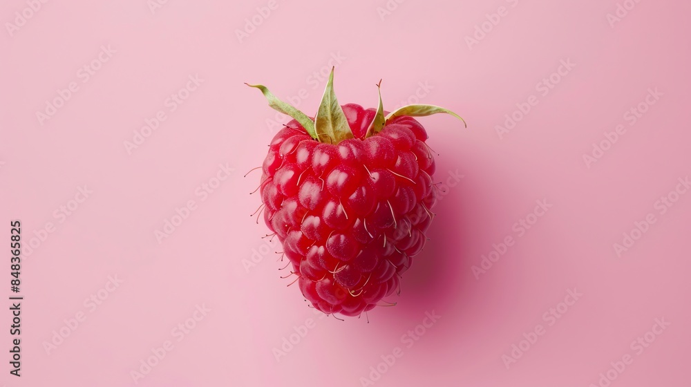 Wall mural a single, ripe raspberry on a pink background. - Wall murals
